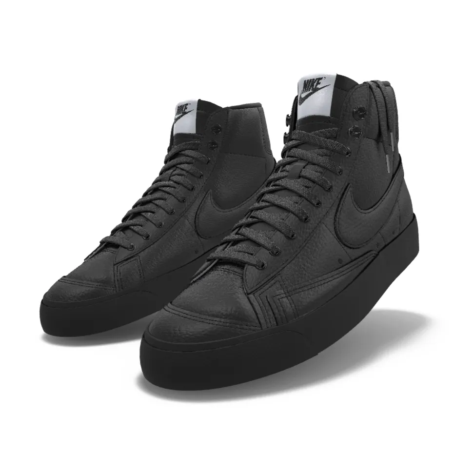 $195 NIB NEW Mens NIKE Blazer Mid 77 Custom Triple Black Premium Leather Shoes