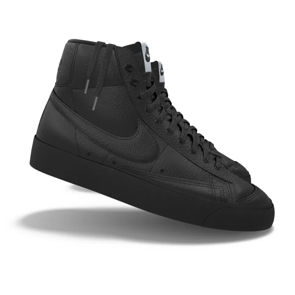 $195 NIB NEW Mens NIKE Blazer Mid 77 Custom Triple Black Premium Leather Shoes