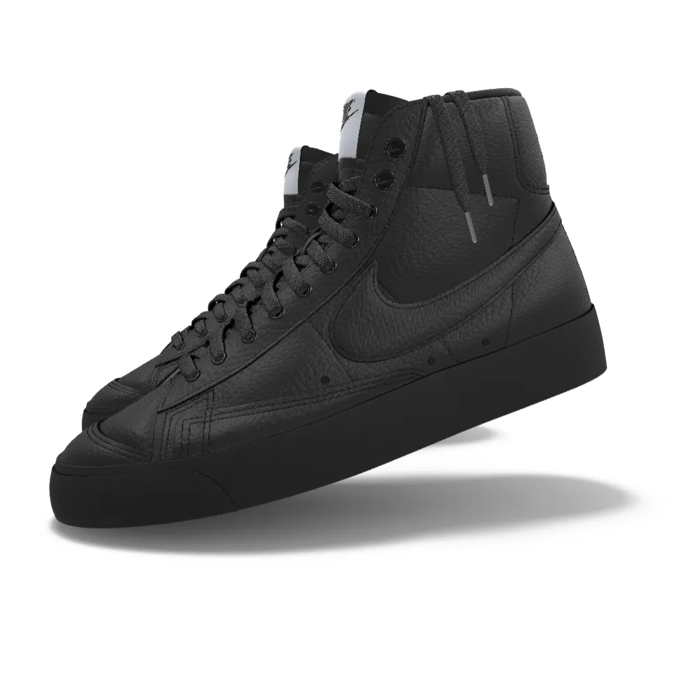 $195 NIB NEW Mens NIKE Blazer Mid 77 Custom Triple Black Premium Leather Shoes
