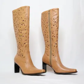 90s Brown Leather High Heel Boots (6 US)