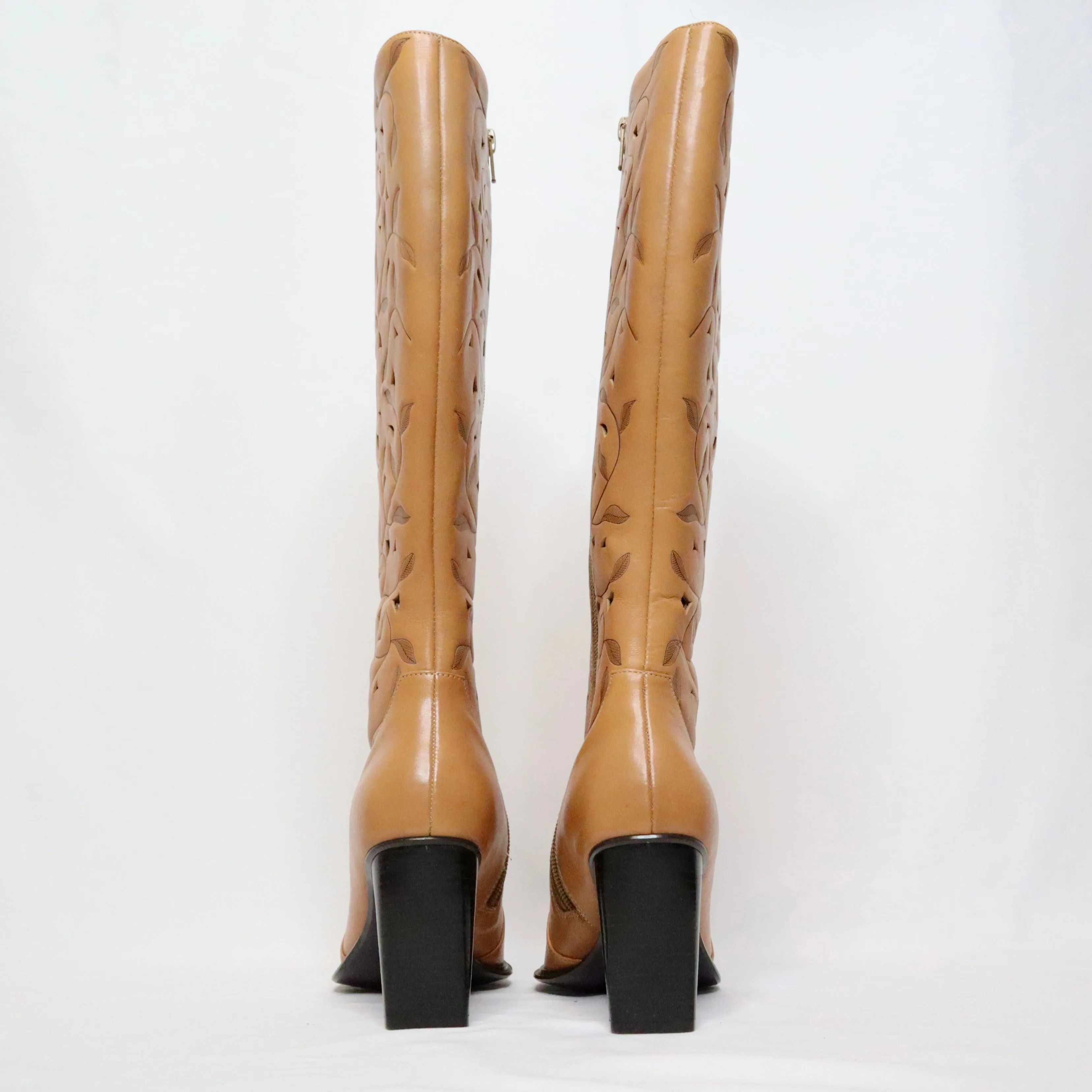 90s Brown Leather High Heel Boots (6 US)