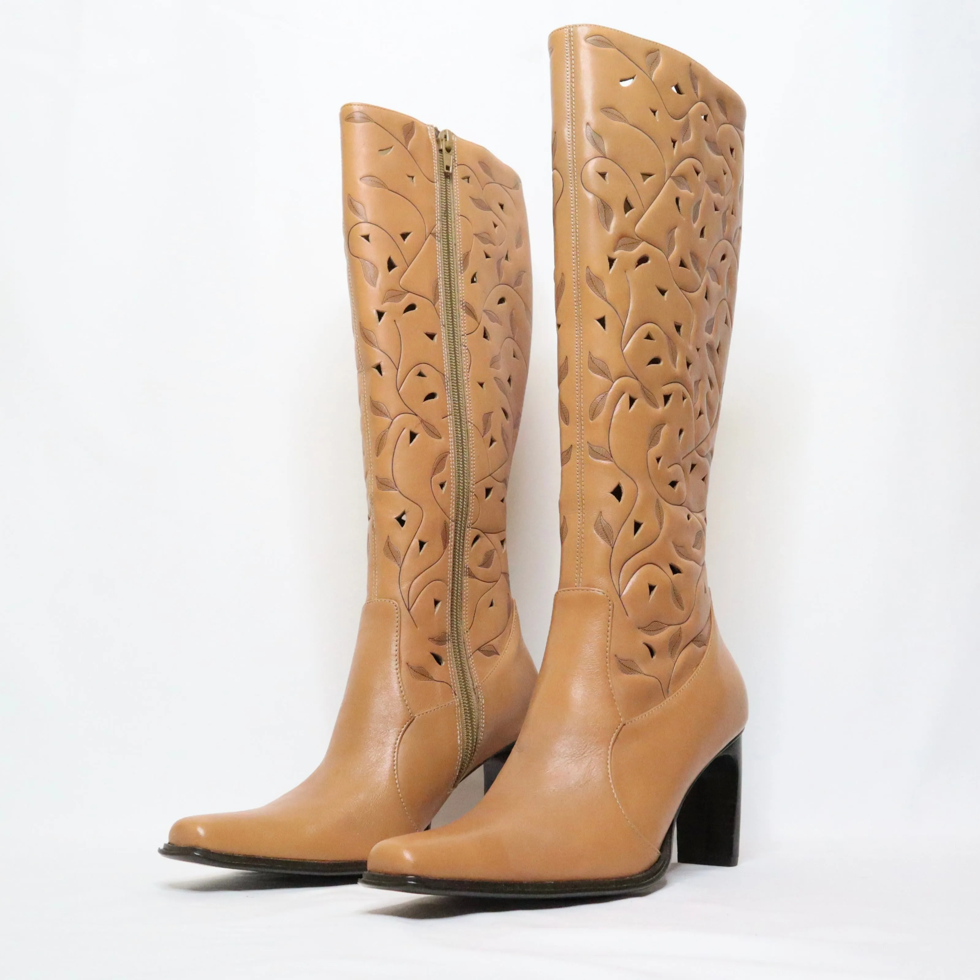 90s Brown Leather High Heel Boots (6 US)