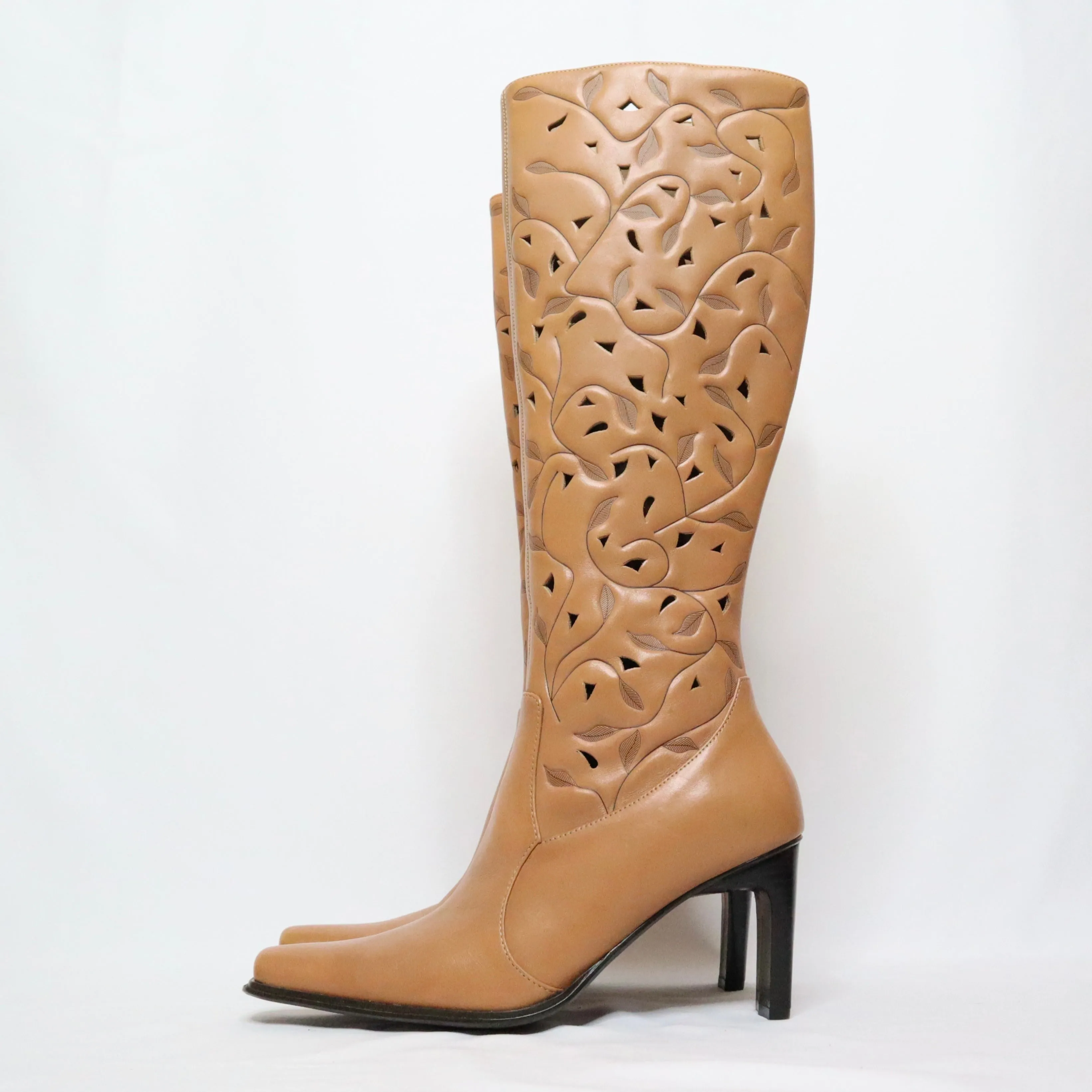 90s Brown Leather High Heel Boots (6 US)