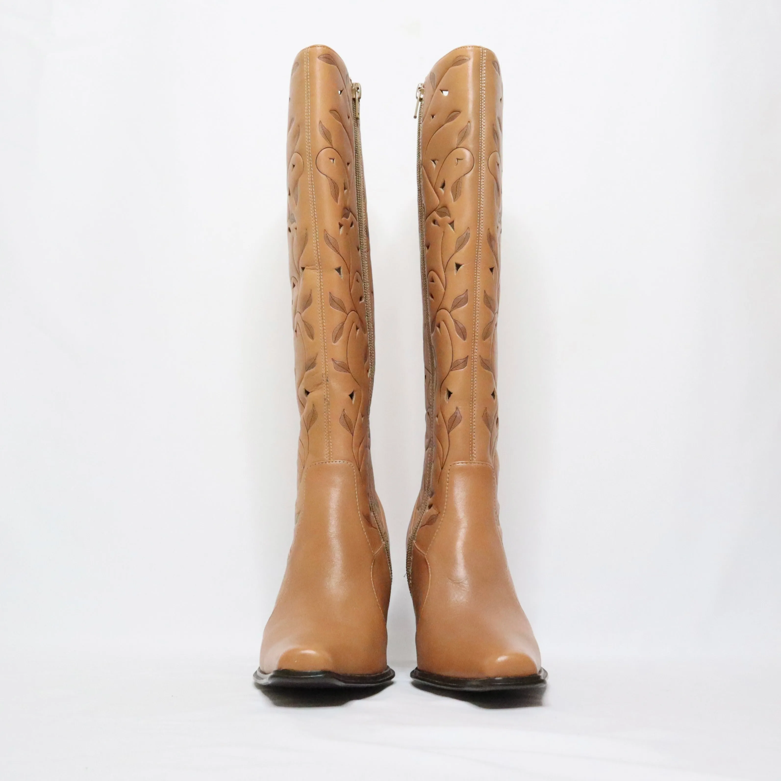 90s Brown Leather High Heel Boots (6 US)
