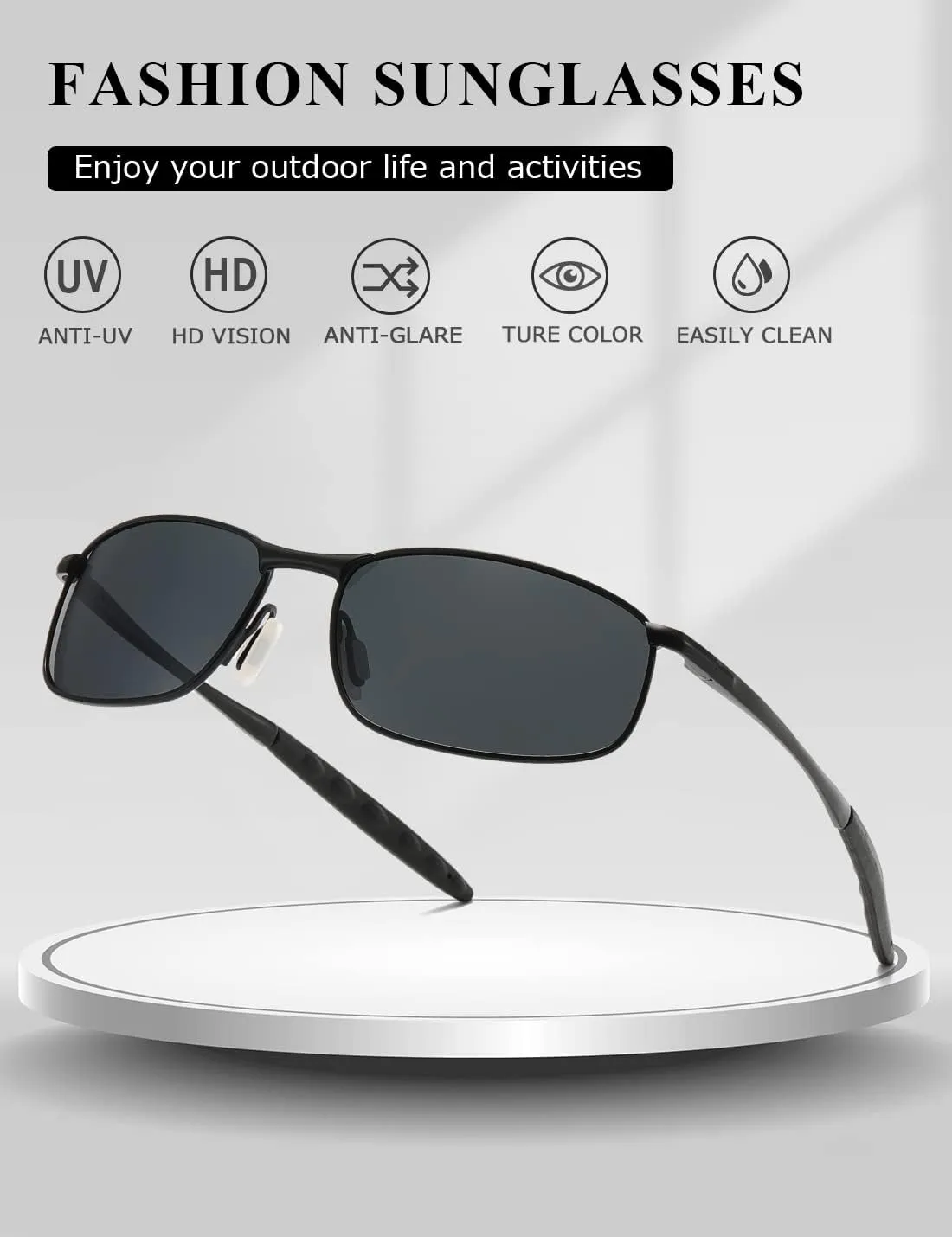 AEVOGUE Polarized Sunglasses For Men Rectangle Metal Frame Retro Sun Glasses AE0395
