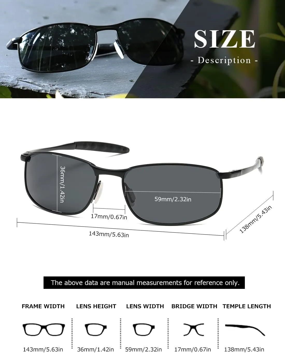 AEVOGUE Polarized Sunglasses For Men Rectangle Metal Frame Retro Sun Glasses AE0395