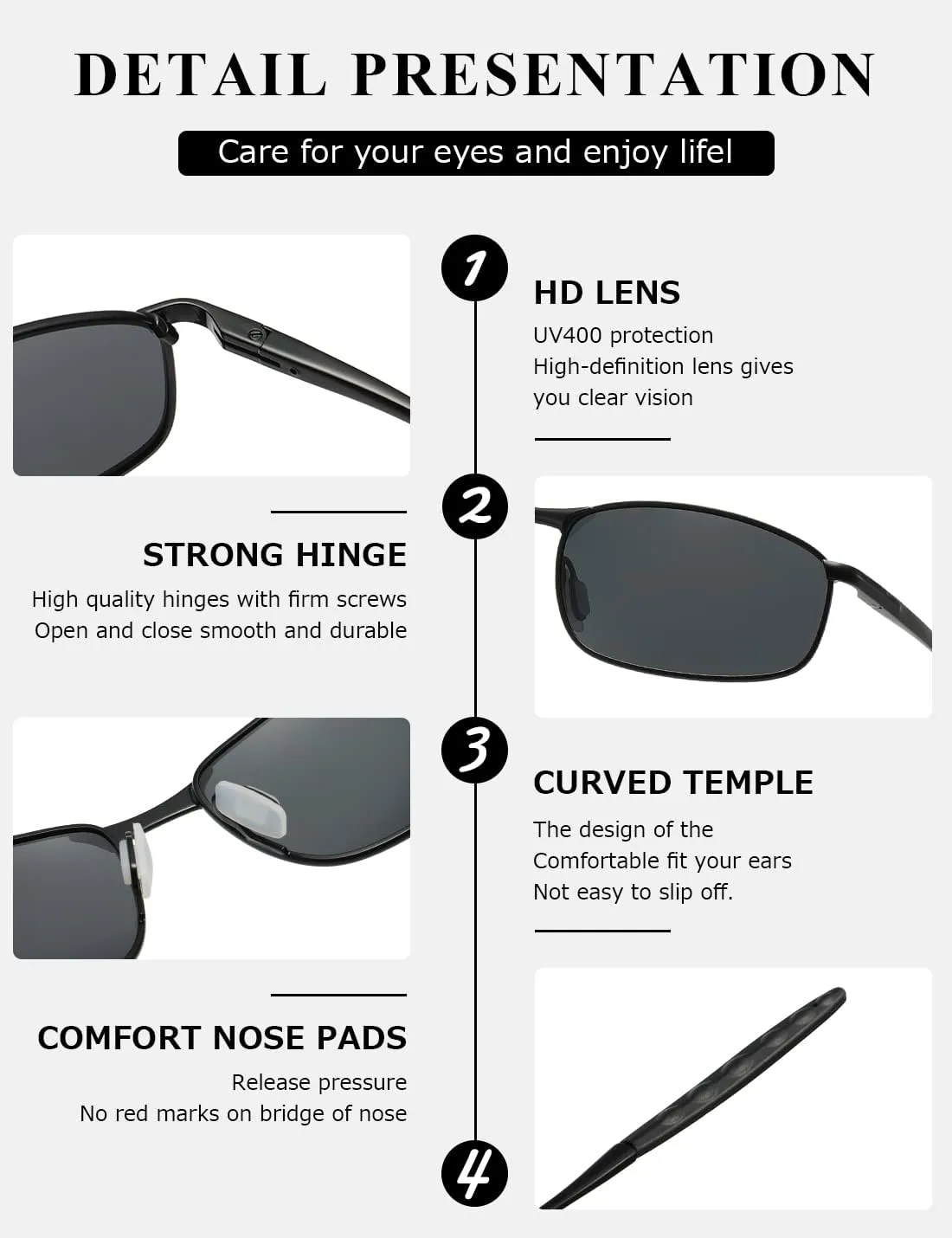 AEVOGUE Polarized Sunglasses For Men Rectangle Metal Frame Retro Sun Glasses AE0395