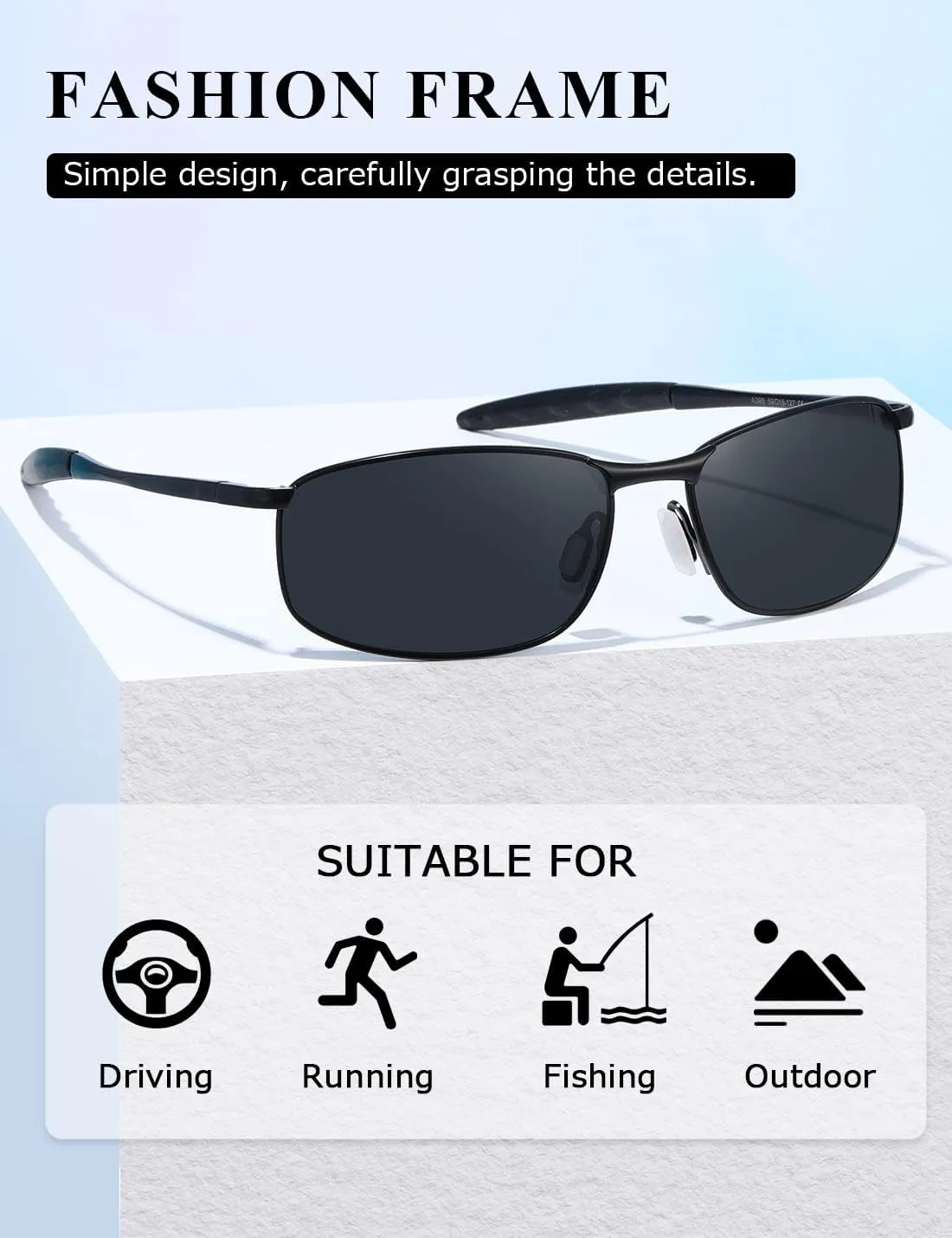 AEVOGUE Polarized Sunglasses For Men Rectangle Metal Frame Retro Sun Glasses AE0395