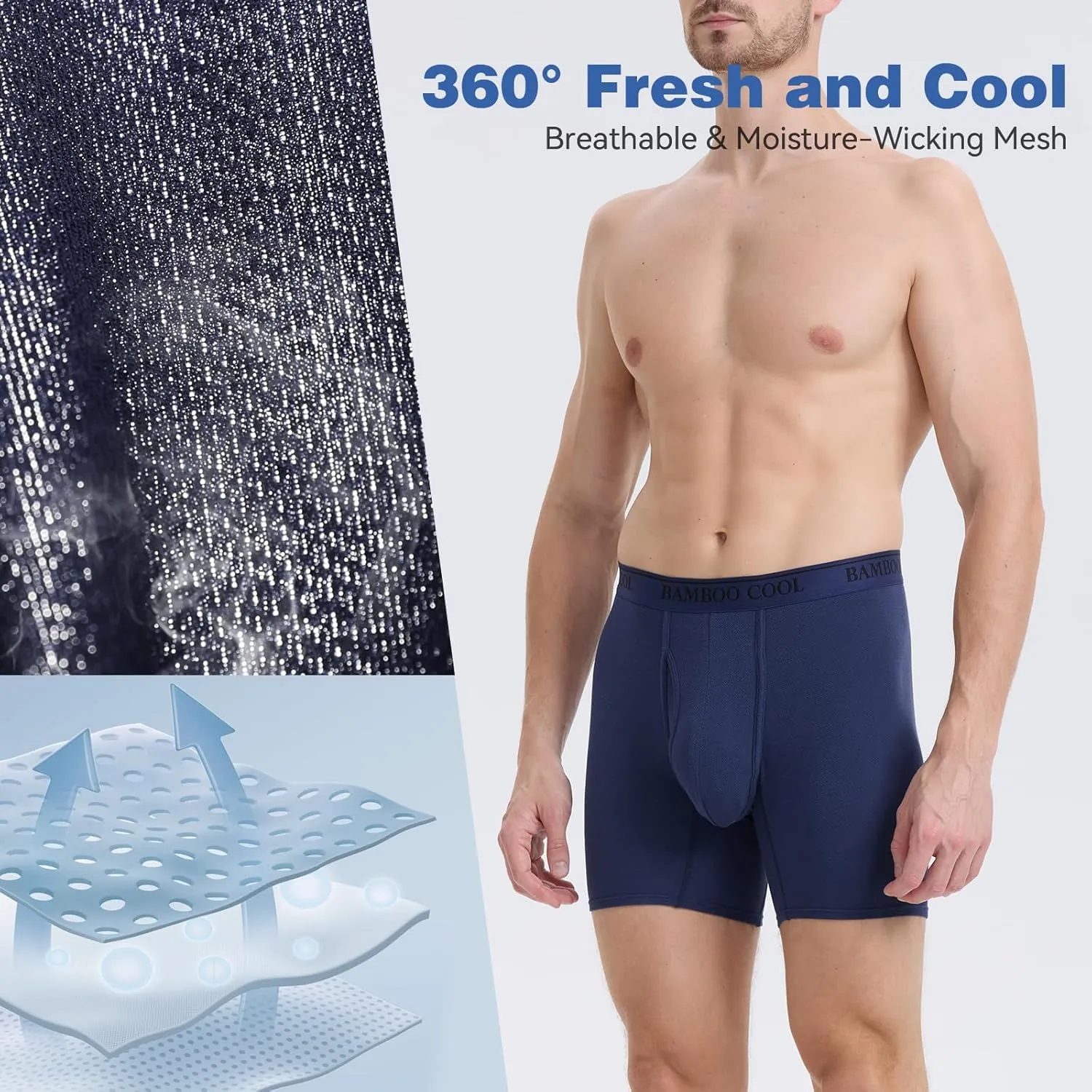 BAMBOO COOL Men's 360?? Breathable Mesh Underwear Moisture-Wicking Boxer Briefs Cooling Performance,Multipack