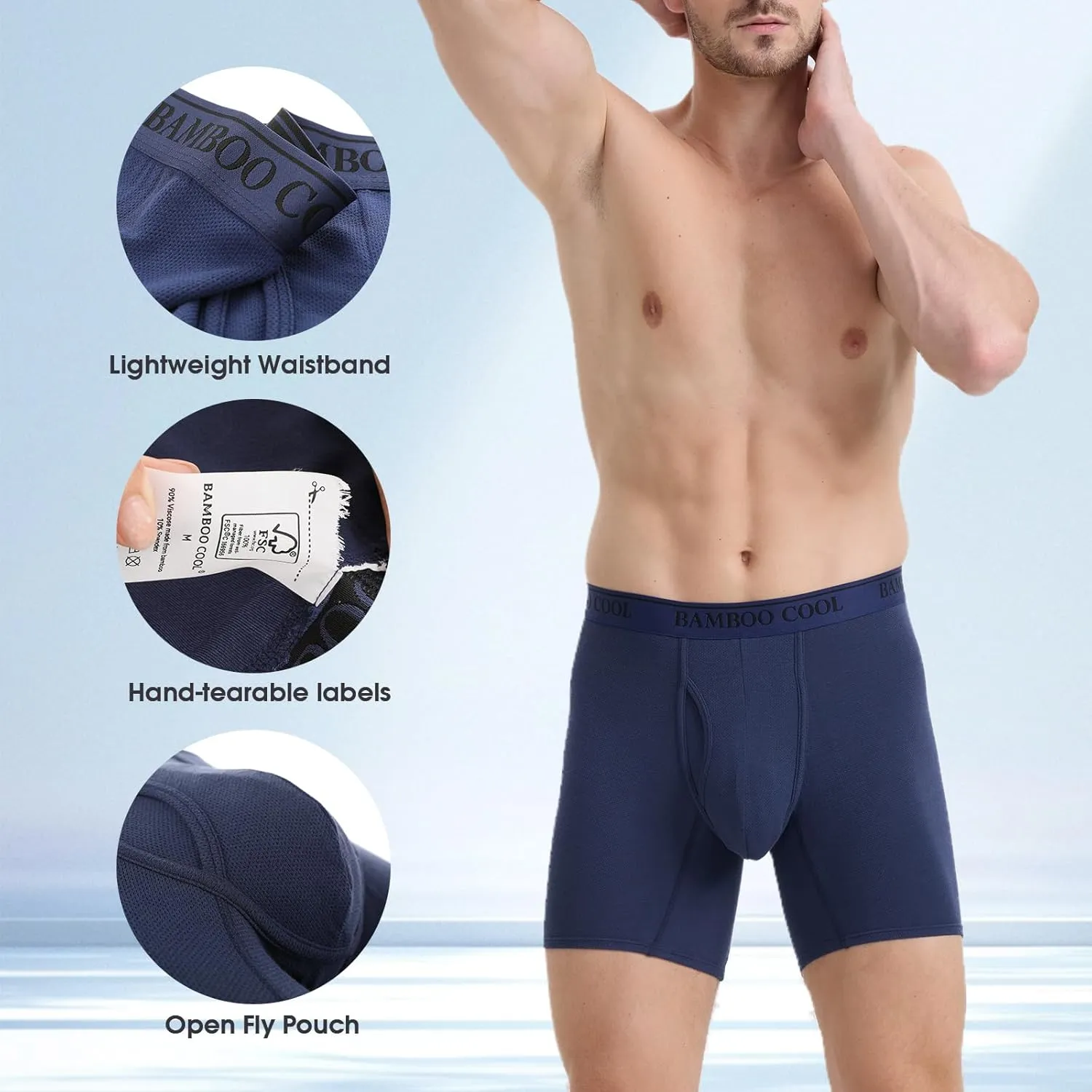 BAMBOO COOL Men's 360?? Breathable Mesh Underwear Moisture-Wicking Boxer Briefs Cooling Performance,Multipack