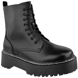 Black Matte Faux Leather Chunky Ankle Boots
