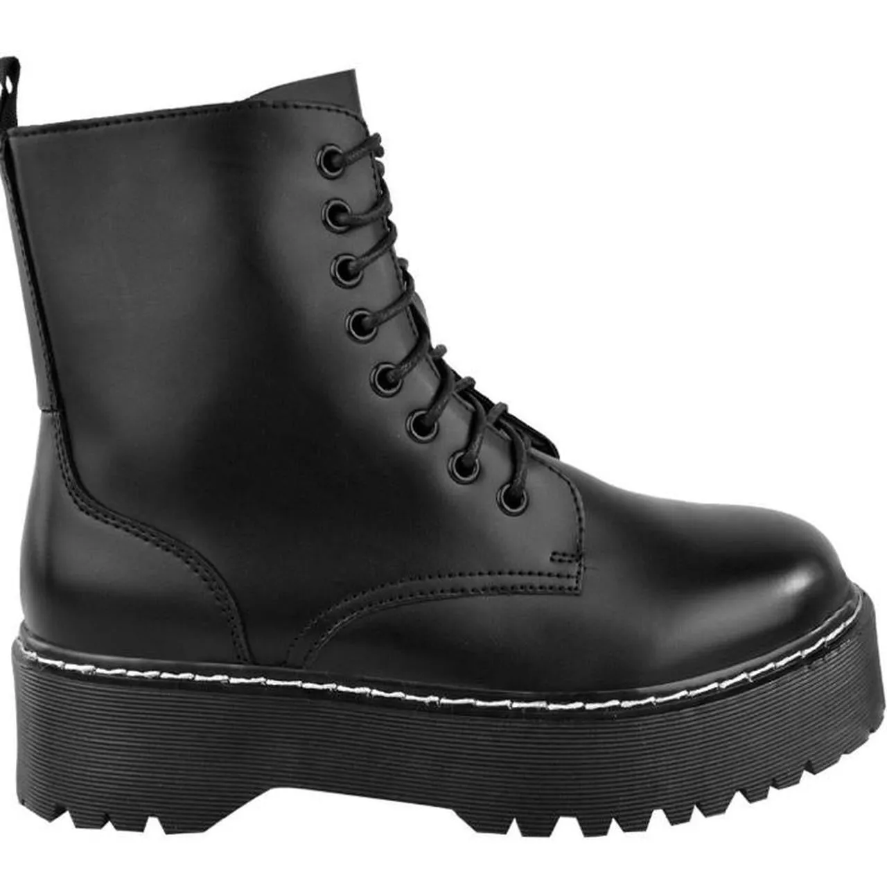 Black Matte Faux Leather Chunky Ankle Boots