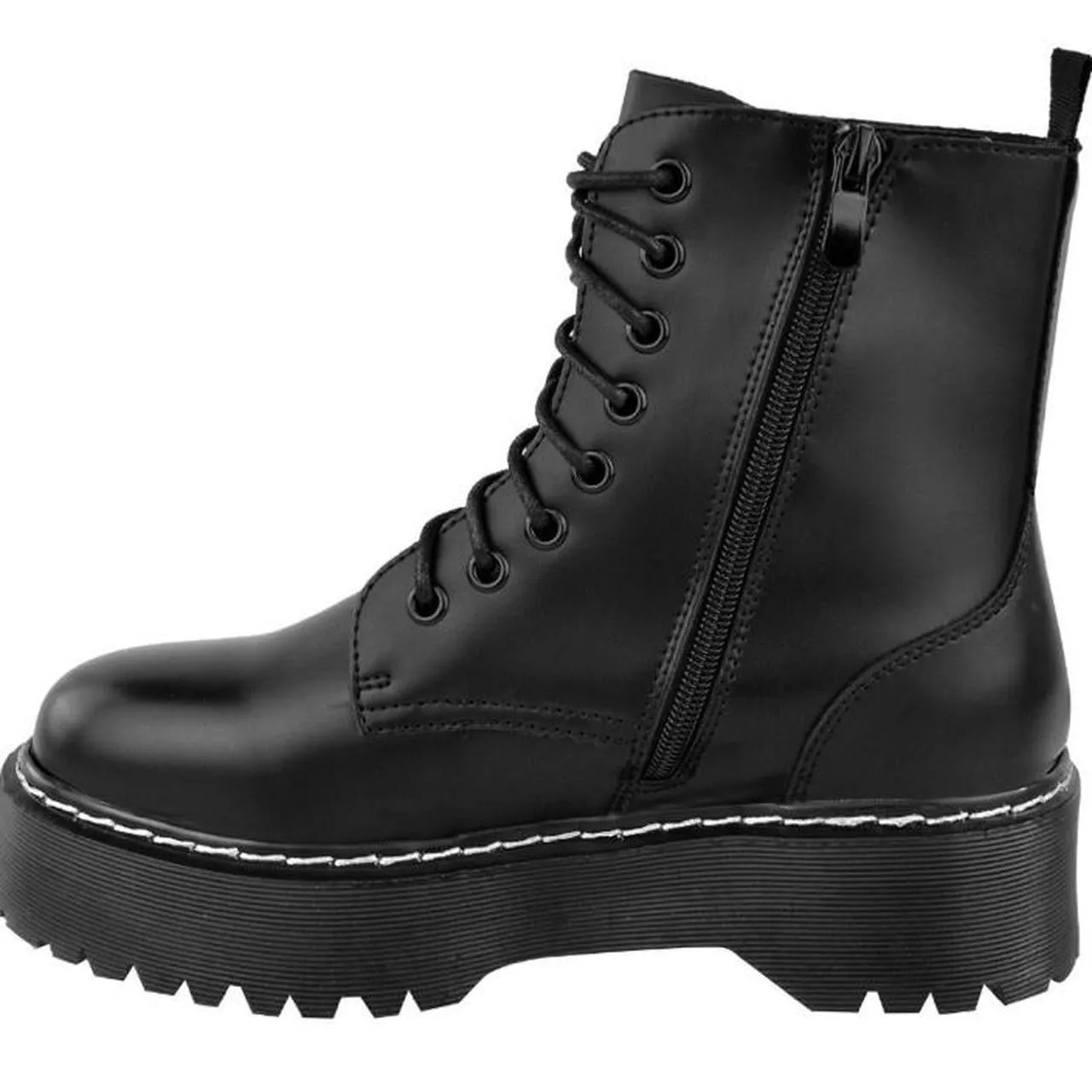 Black Matte Faux Leather Chunky Ankle Boots