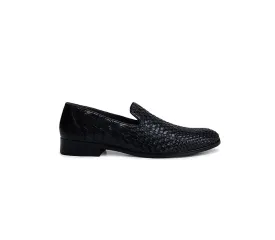 Black Woven Pattern Loafers