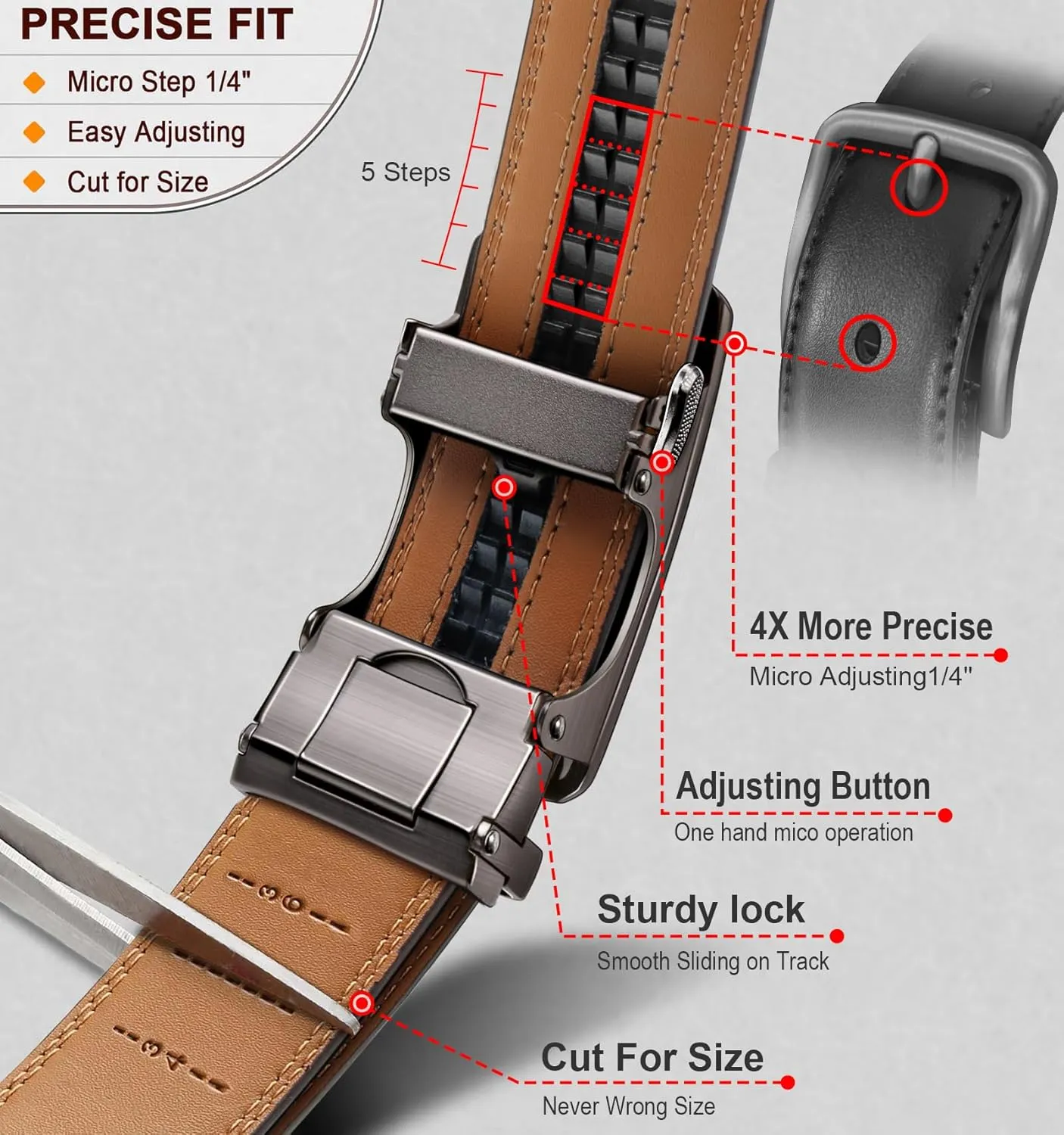 BULLIANT Men Belt 2Pack Ratchet Belt Adjustable For Gift Men Dress Jeans Casual Pants 1 3/8-Cut For Fit