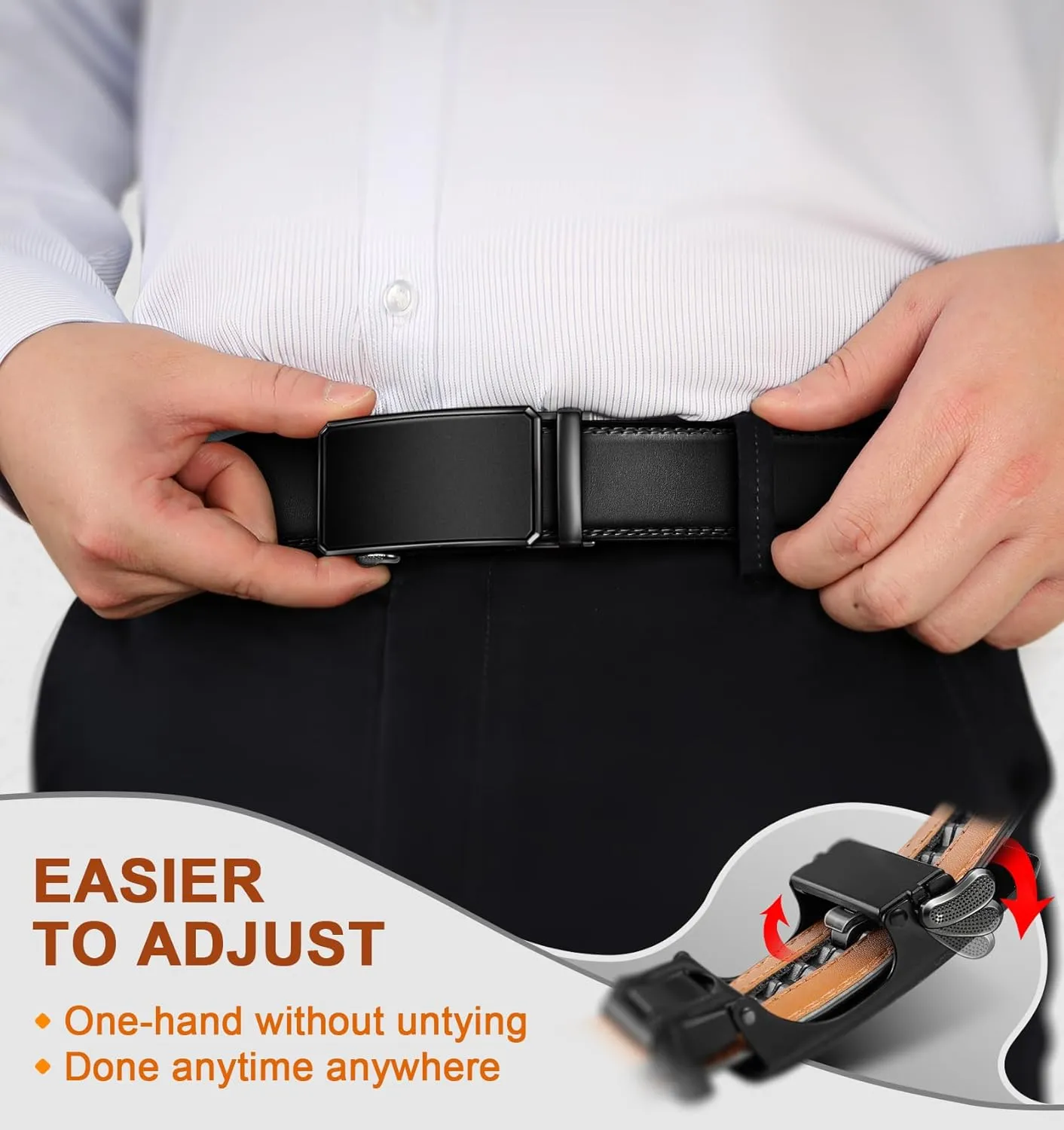 BULLIANT Men Belt 2Pack Ratchet Belt Adjustable For Gift Men Dress Jeans Casual Pants 1 3/8-Cut For Fit