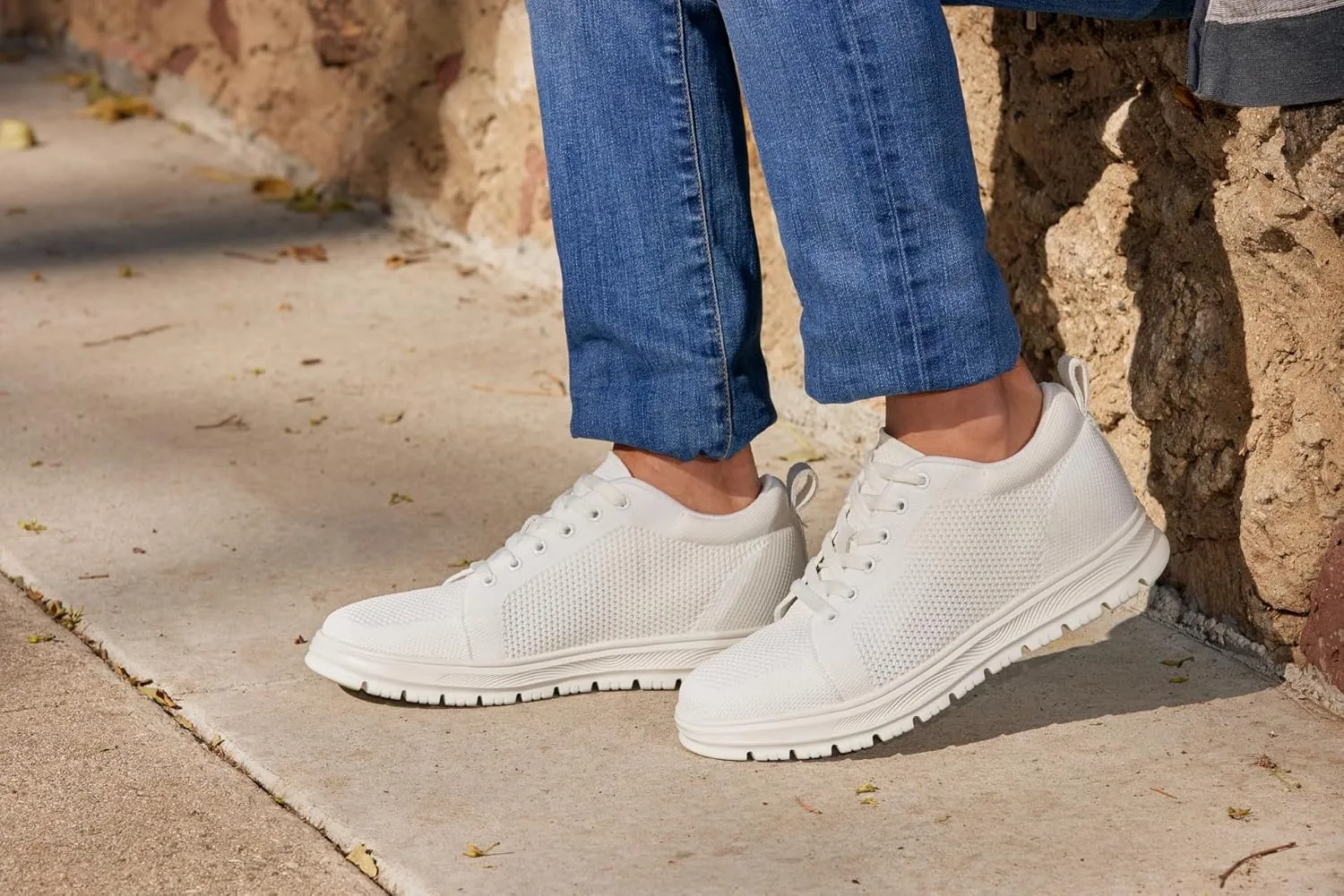 CALTO Men's Invisible Height Increasing Elevator Casual Shoes - White/White Sole Light-Weight Lace-up Knitted Casual Sporty Sneakers - 2.4 Inches Taller - X2321 - Size 10 D(M) US