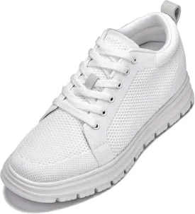 CALTO Men's Invisible Height Increasing Elevator Casual Shoes - White/White Sole Light-Weight Lace-up Knitted Casual Sporty Sneakers - 2.4 Inches Taller - X2321 - Size 10 D(M) US