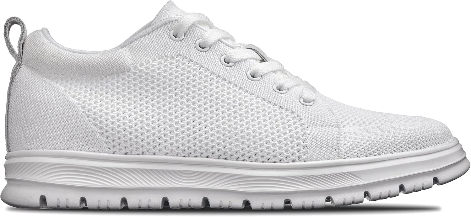 CALTO Men's Invisible Height Increasing Elevator Casual Shoes - White/White Sole Light-Weight Lace-up Knitted Casual Sporty Sneakers - 2.4 Inches Taller - X2321 - Size 10 D(M) US