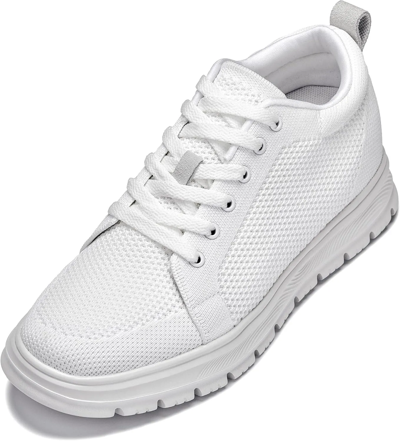 CALTO Men's Invisible Height Increasing Elevator Casual Shoes - White/White Sole Light-Weight Lace-up Knitted Casual Sporty Sneakers - 2.4 Inches Taller - X2321 - Size 10 D(M) US