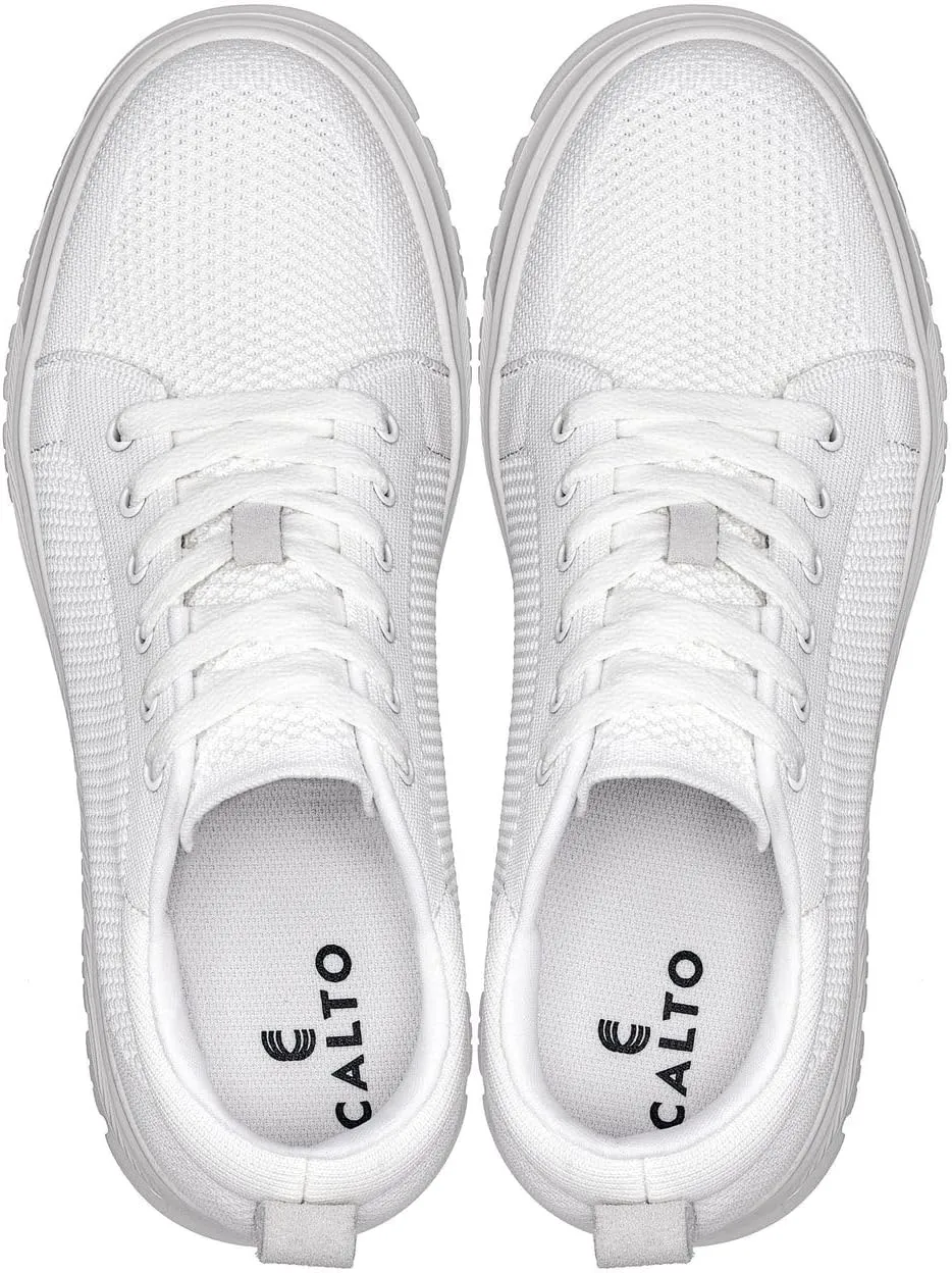 CALTO Men's Invisible Height Increasing Elevator Casual Shoes - White/White Sole Light-Weight Lace-up Knitted Casual Sporty Sneakers - 2.4 Inches Taller - X2321 - Size 10 D(M) US
