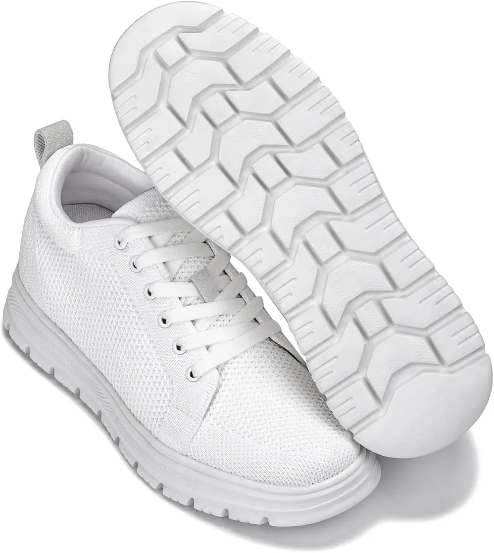 CALTO Men's Invisible Height Increasing Elevator Casual Shoes - White/White Sole Light-Weight Lace-up Knitted Casual Sporty Sneakers - 2.4 Inches Taller - X2321 - Size 10 D(M) US