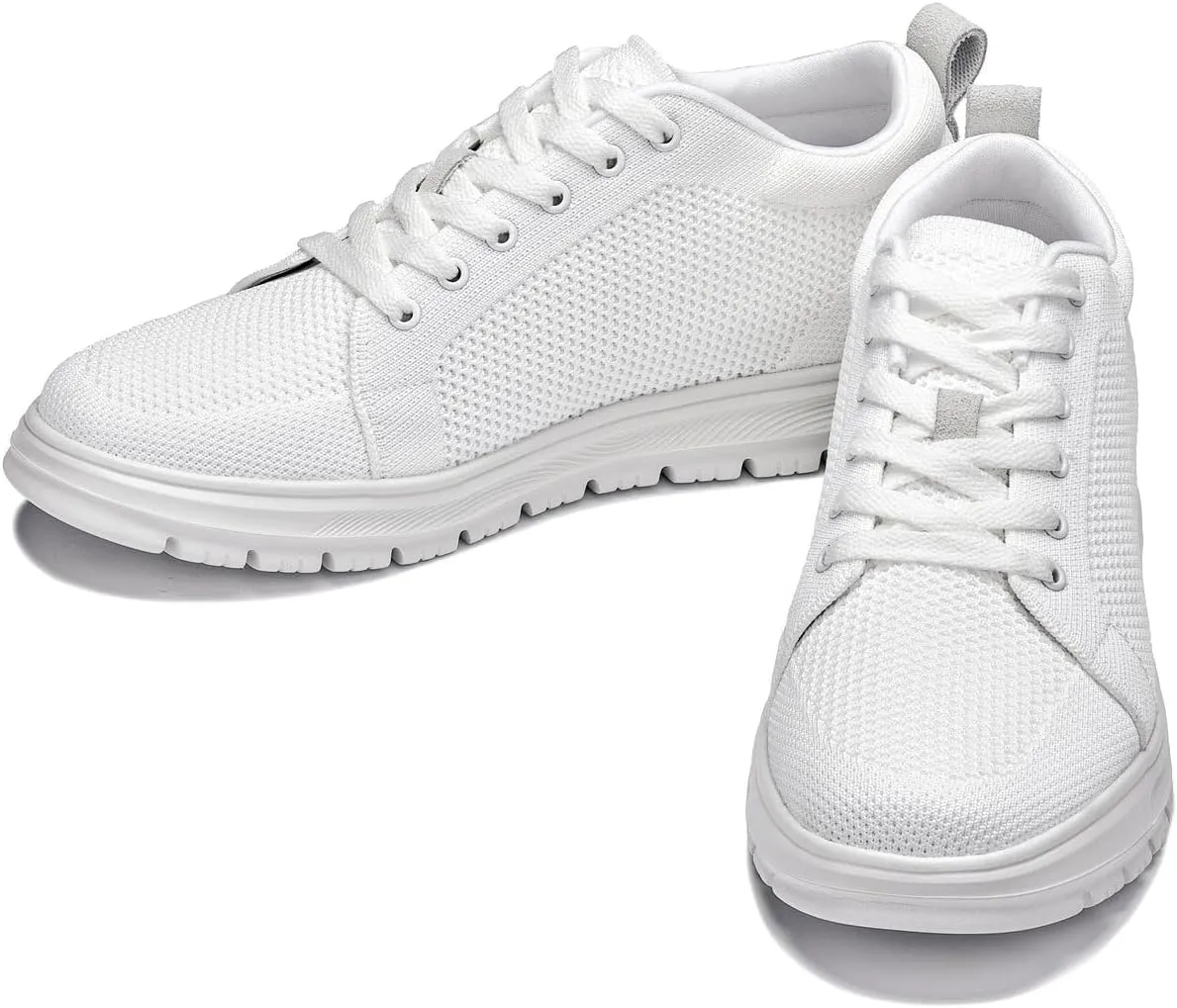 CALTO Men's Invisible Height Increasing Elevator Casual Shoes - White/White Sole Light-Weight Lace-up Knitted Casual Sporty Sneakers - 2.4 Inches Taller - X2321 - Size 10 D(M) US
