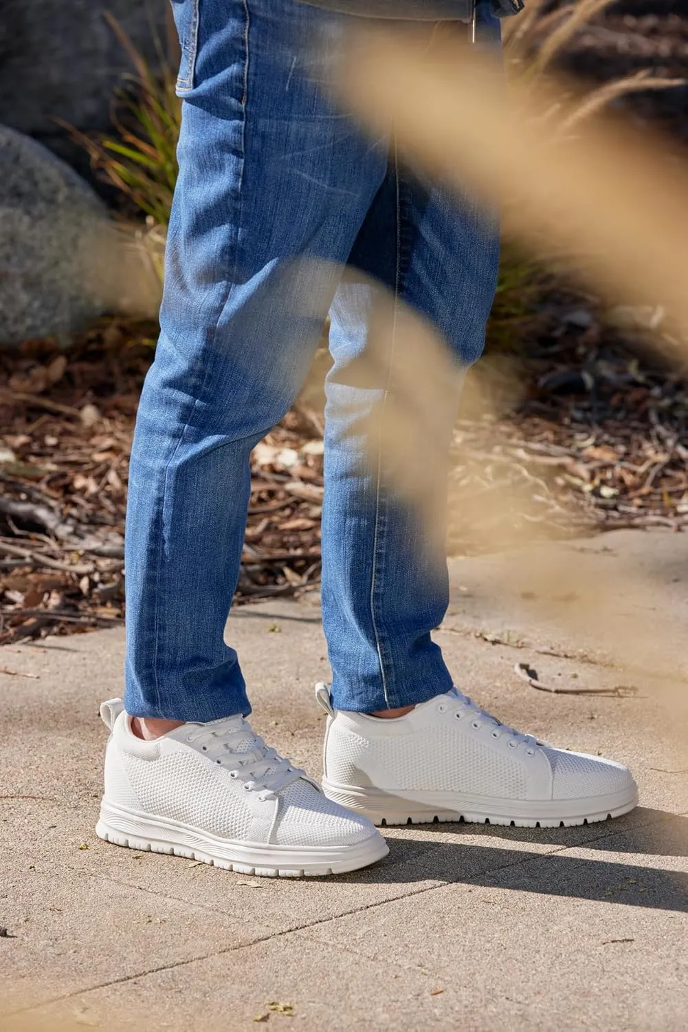 CALTO Men's Invisible Height Increasing Elevator Casual Shoes - White/White Sole Light-Weight Lace-up Knitted Casual Sporty Sneakers - 2.4 Inches Taller - X2321 - Size 10 D(M) US