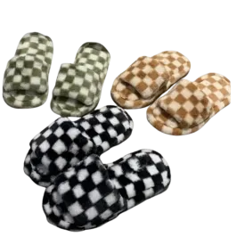Checkered Fuzzy Slippers