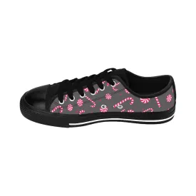 Christmas Candy Cane Men's Sneakers, Candy Cane Low Top Tennis Fashion Shoes For Men