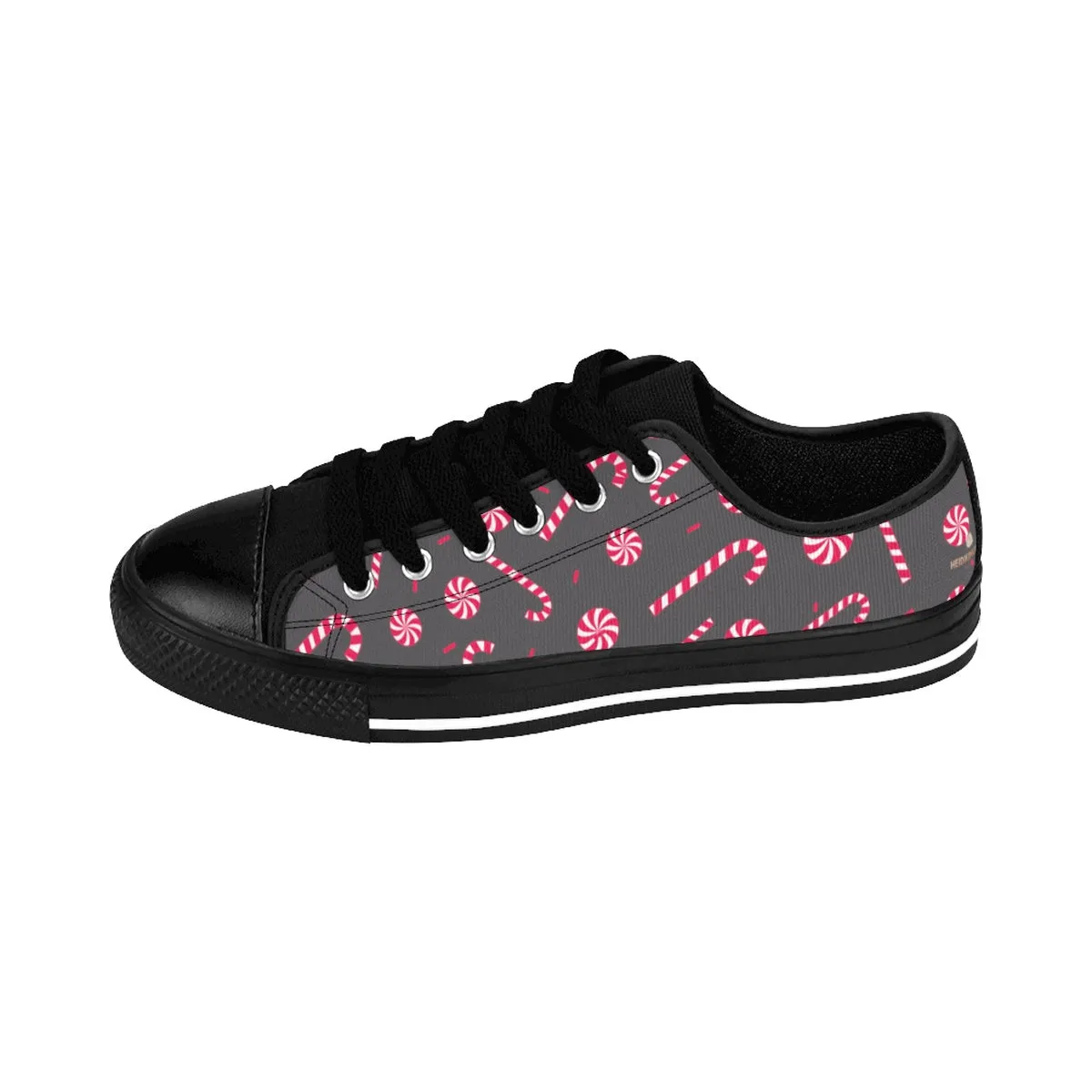 Christmas Candy Cane Men's Sneakers, Candy Cane Low Top Tennis Fashion Shoes For Men