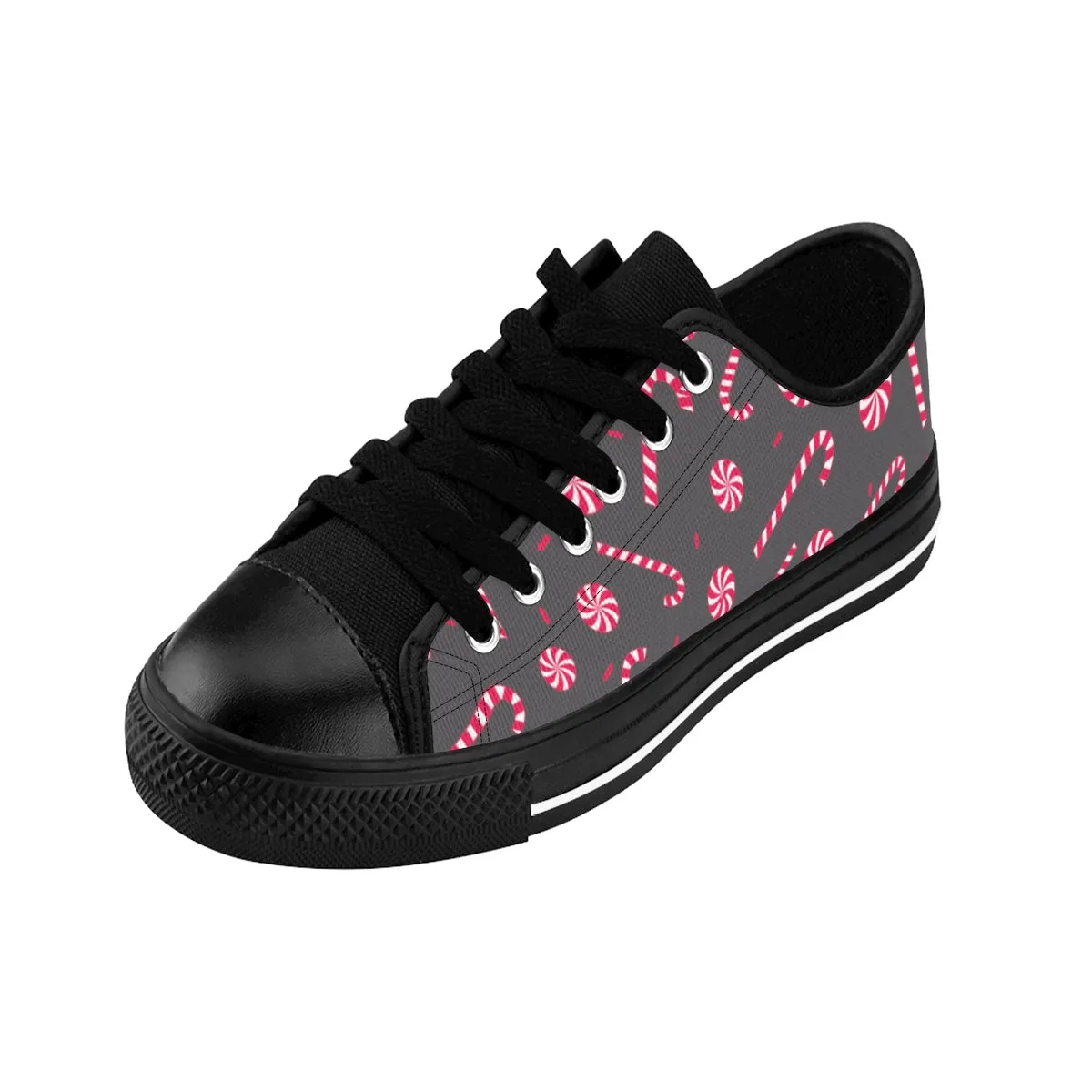 Christmas Candy Cane Men's Sneakers, Candy Cane Low Top Tennis Fashion Shoes For Men