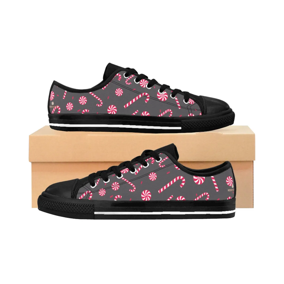 Christmas Candy Cane Men's Sneakers, Candy Cane Low Top Tennis Fashion Shoes For Men