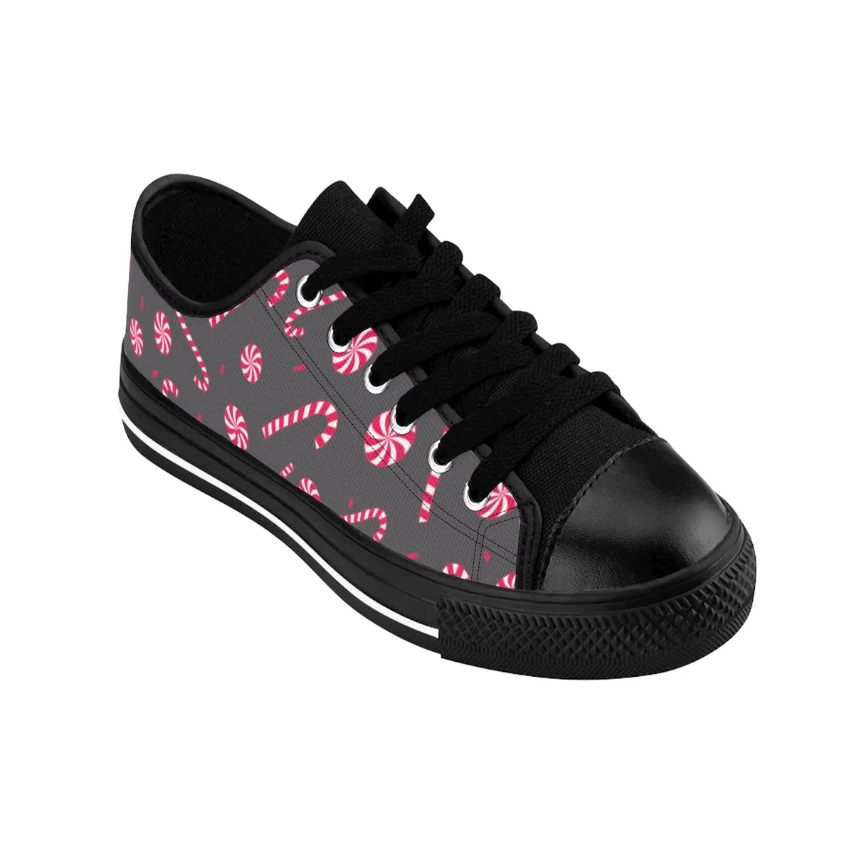 Christmas Candy Cane Men's Sneakers, Candy Cane Low Top Tennis Fashion Shoes For Men