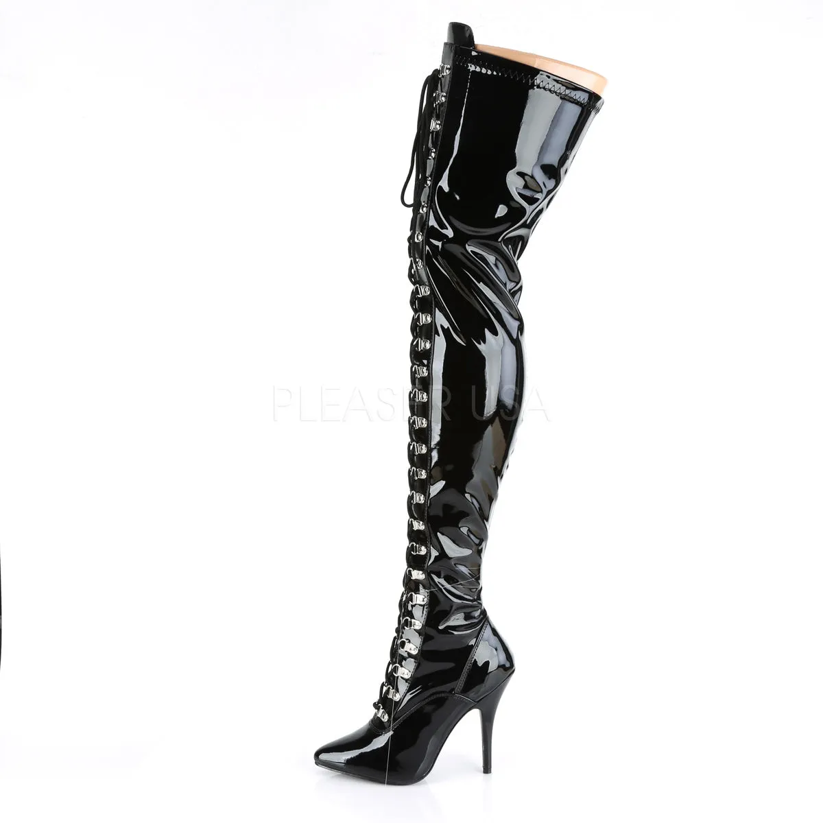 D-Ring Lace-Up Thigh High Boots 5-inch Heels 4-colors SEDUCE-3024