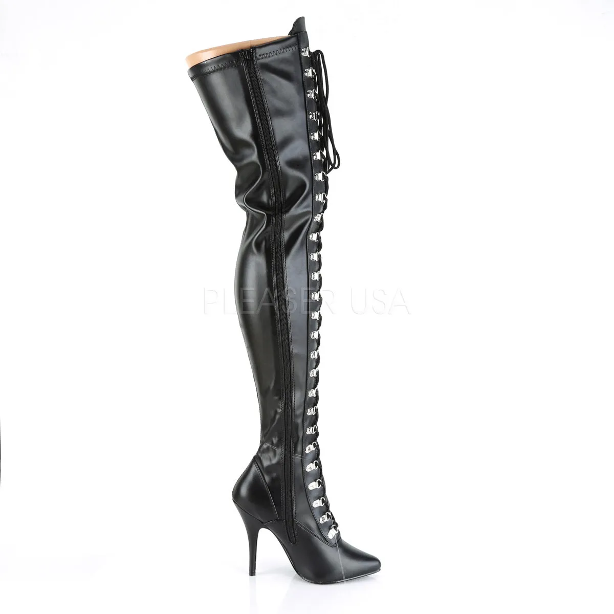 D-Ring Lace-Up Thigh High Boots 5-inch Heels 4-colors SEDUCE-3024
