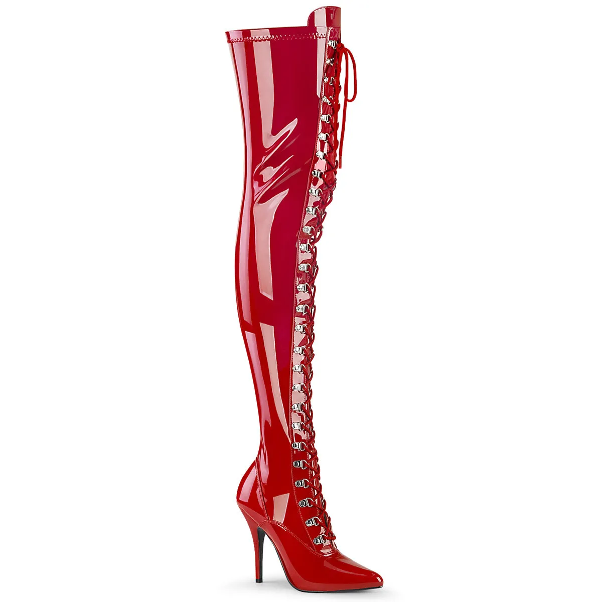 D-Ring Lace-Up Thigh High Boots 5-inch Heels 4-colors SEDUCE-3024