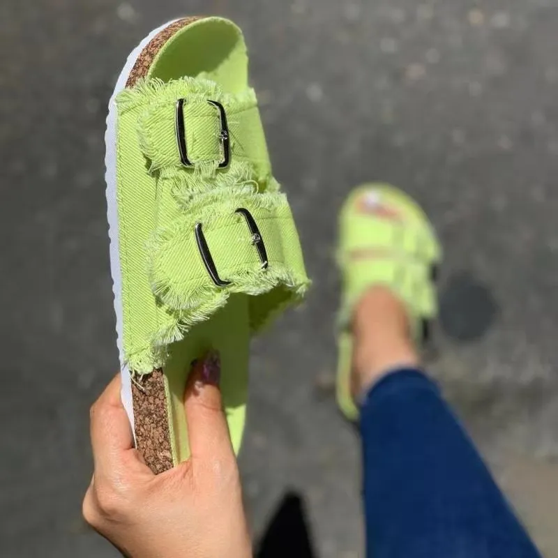 Flat slippers belt buckle flat sandals HPSD222