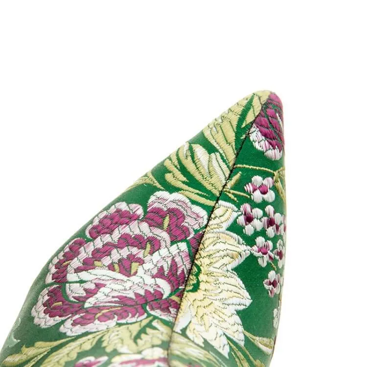 Flower Print Bright Color Pointed Toe High Heel Ankle Boots