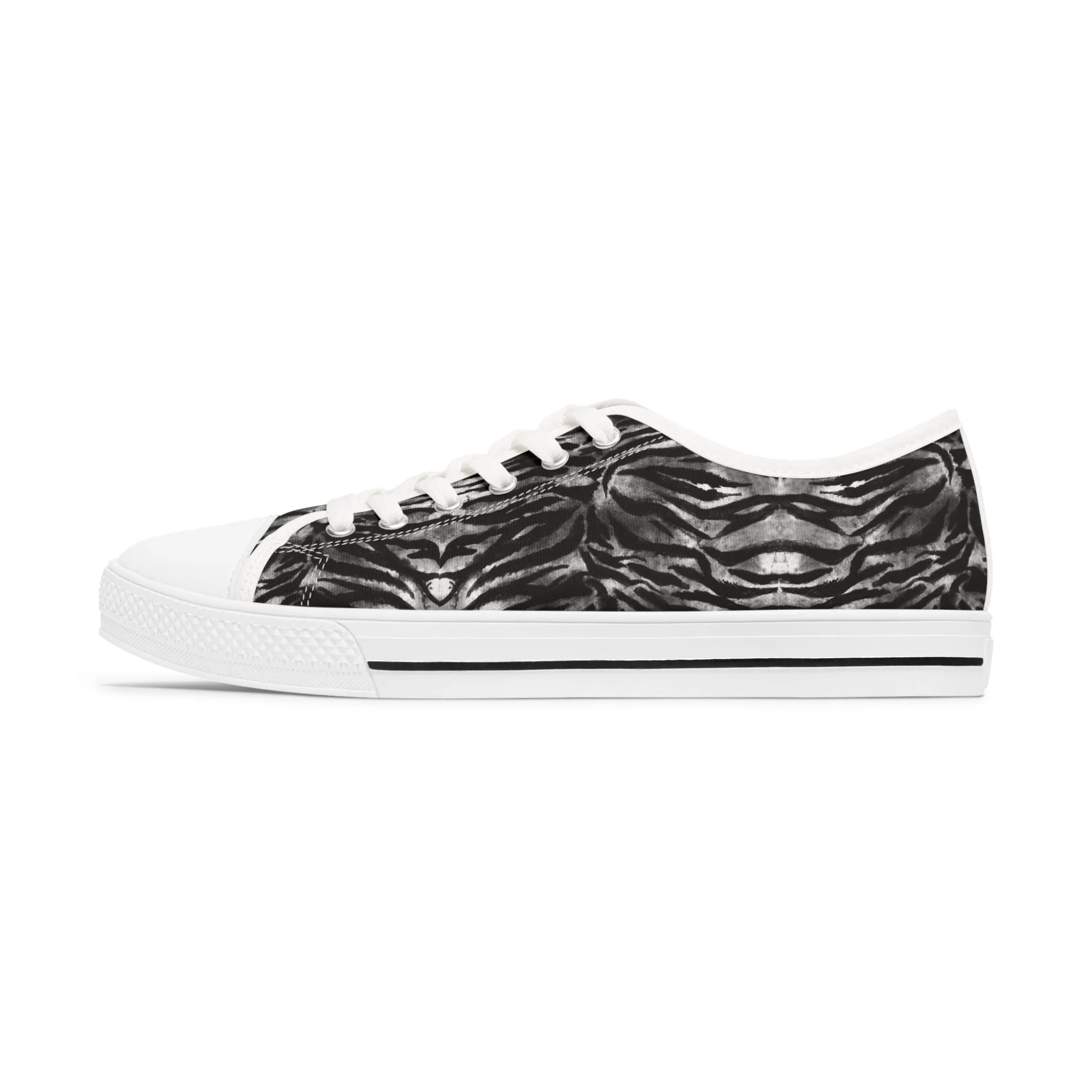 Grey Tiger Striped Women's Sneakers, Animal Print Women's Sneakers, Best Low Top Sneakers (US Size: 5.5-12)