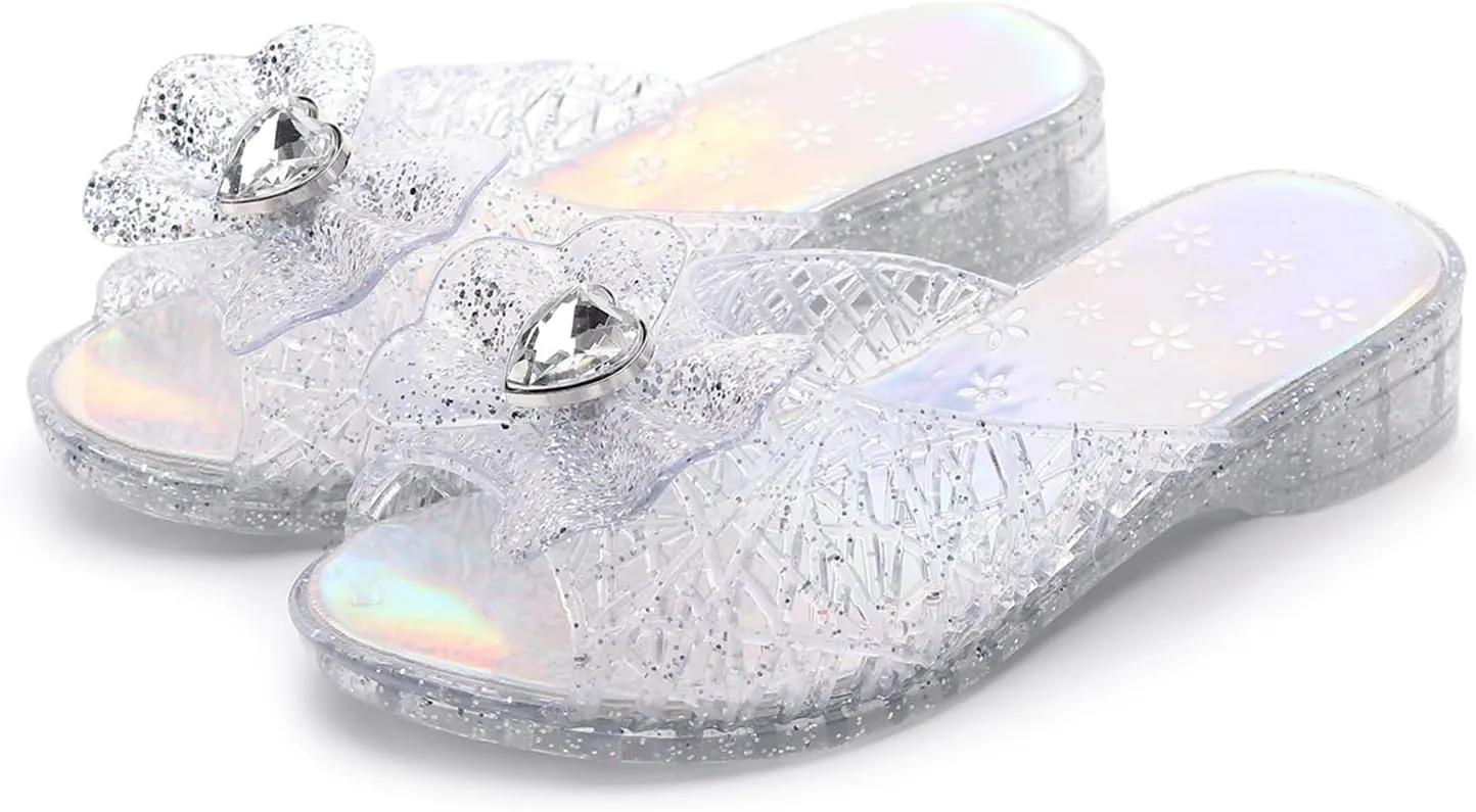 Jelly Sandals for Girls Dress Slide Princess Frozen Inspired Elsa Flats Dance Party Cosplay Snow Queen Birthday Clear Slippers Summer Little Girls, Toddler Slip On