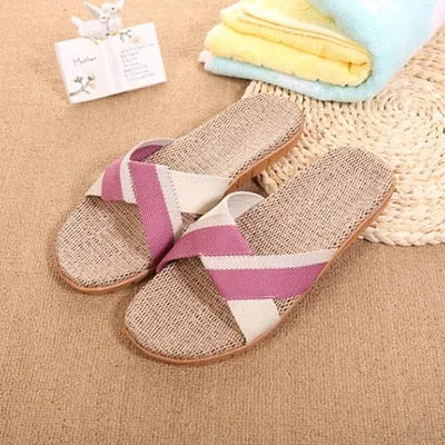 LCIZRONG Summer 13 Colors Flax Home Slippers Women