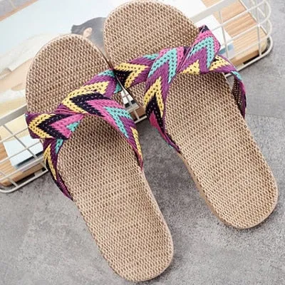 LCIZRONG Summer 13 Colors Flax Home Slippers Women