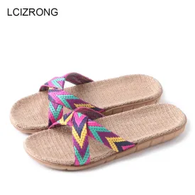 LCIZRONG Summer 13 Colors Flax Home Slippers Women