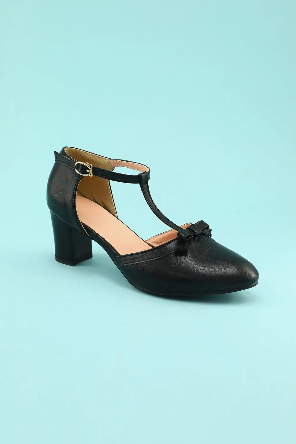 Leather Black Chunky Heels