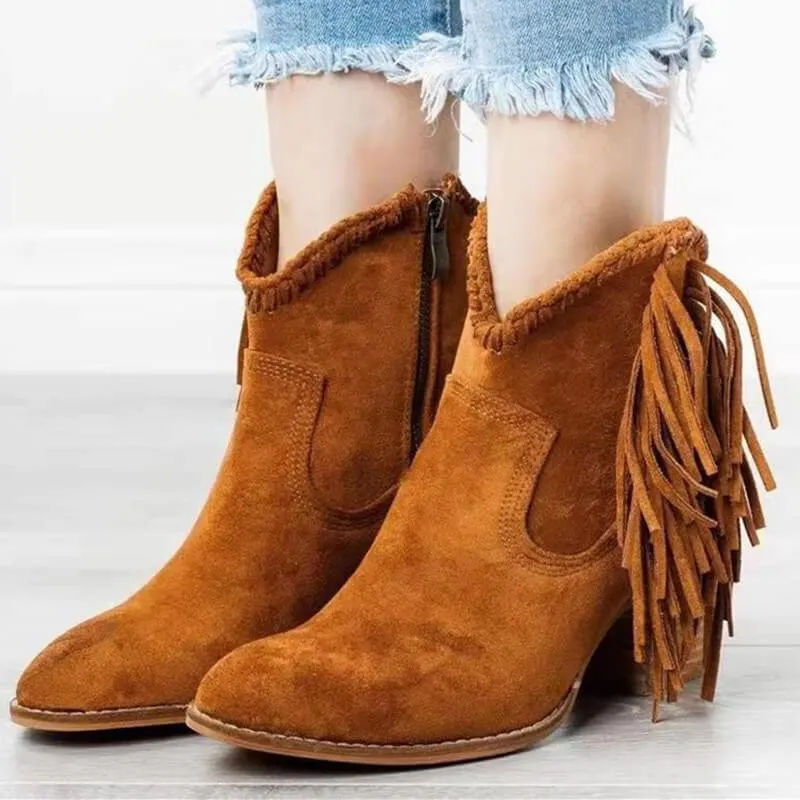 Leopard Print High Heel Fringe Suede Ankle Boots