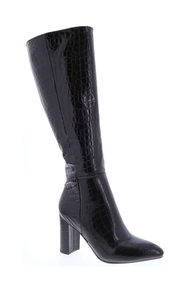 Martha - Embossed Croc Chunky Heel Boots, Inward-Zipper Closure, Stylish Winter Footwear, Bold & Comfortable for Casual or Dressy Outfits