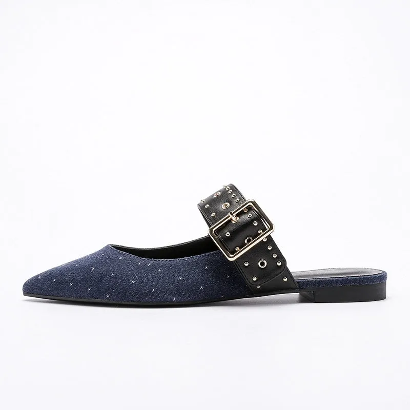 Meli Pointed Toe Metal Flat Slippers