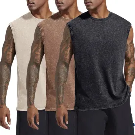 Mens Cotton Workout Gym Tank Top Sleeveless Cut Off Muscle Shirts Acid Wash Tshirts Running Beach Loose Fit Tees