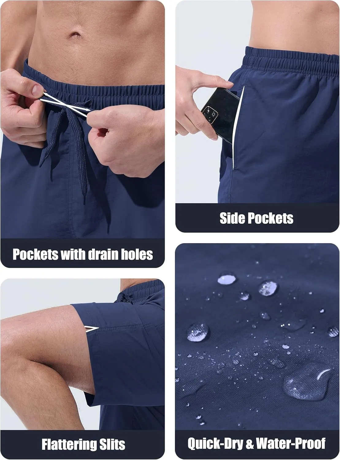 Men's Swim Trunks Beach Board Shorts Quick Dry Swimsuit Bathing Suits with Pockets 7 Inch Inseam Mesh Lining